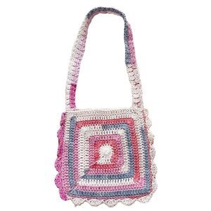Handcrafted Granny Square Kids Purse Pink Blue Purple White Cotton kidcore